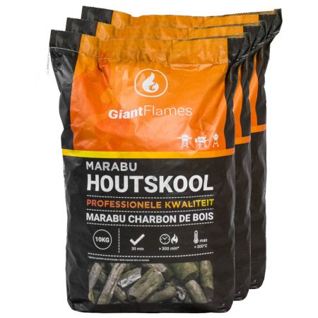 Pallet Giant Flames Marabu houtskool 60 x 10kg (600kg)